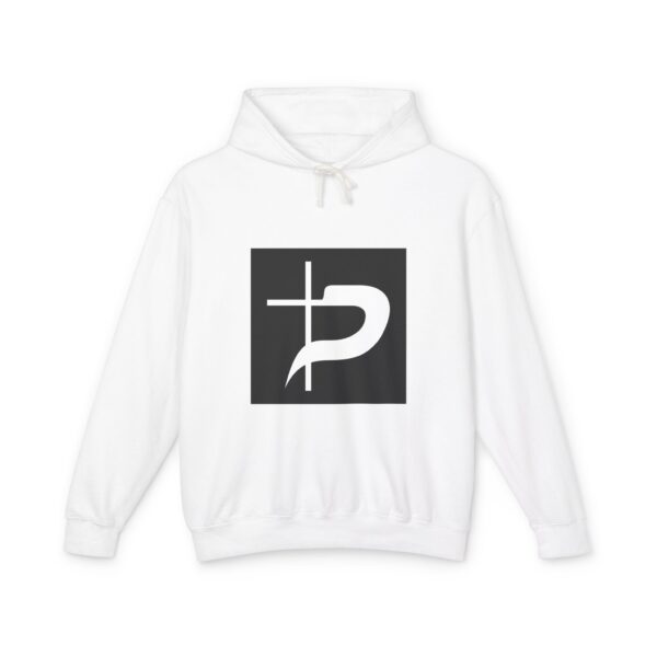 Christian Symbol Hoodie – Minimal Cross & P Monogram Pullover